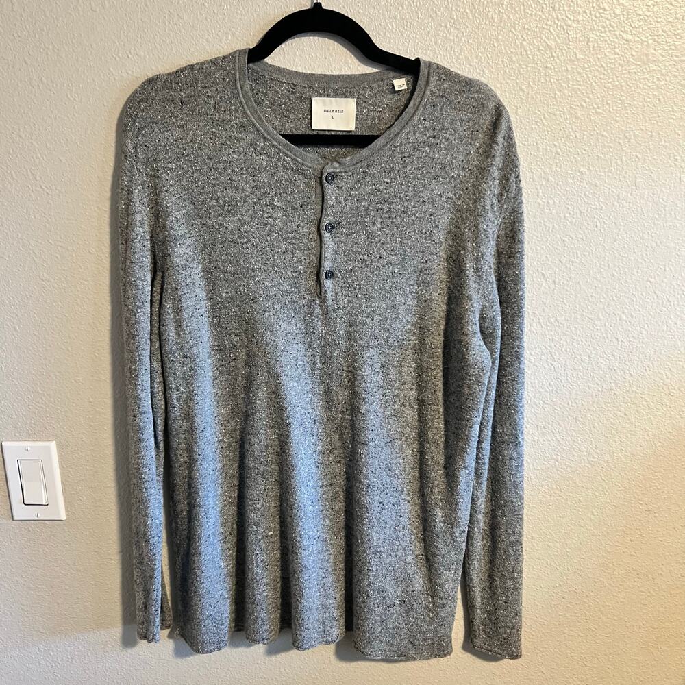 Billy Reid Heather Gray Long Sleeve Henley Top Wool Silk Size Large